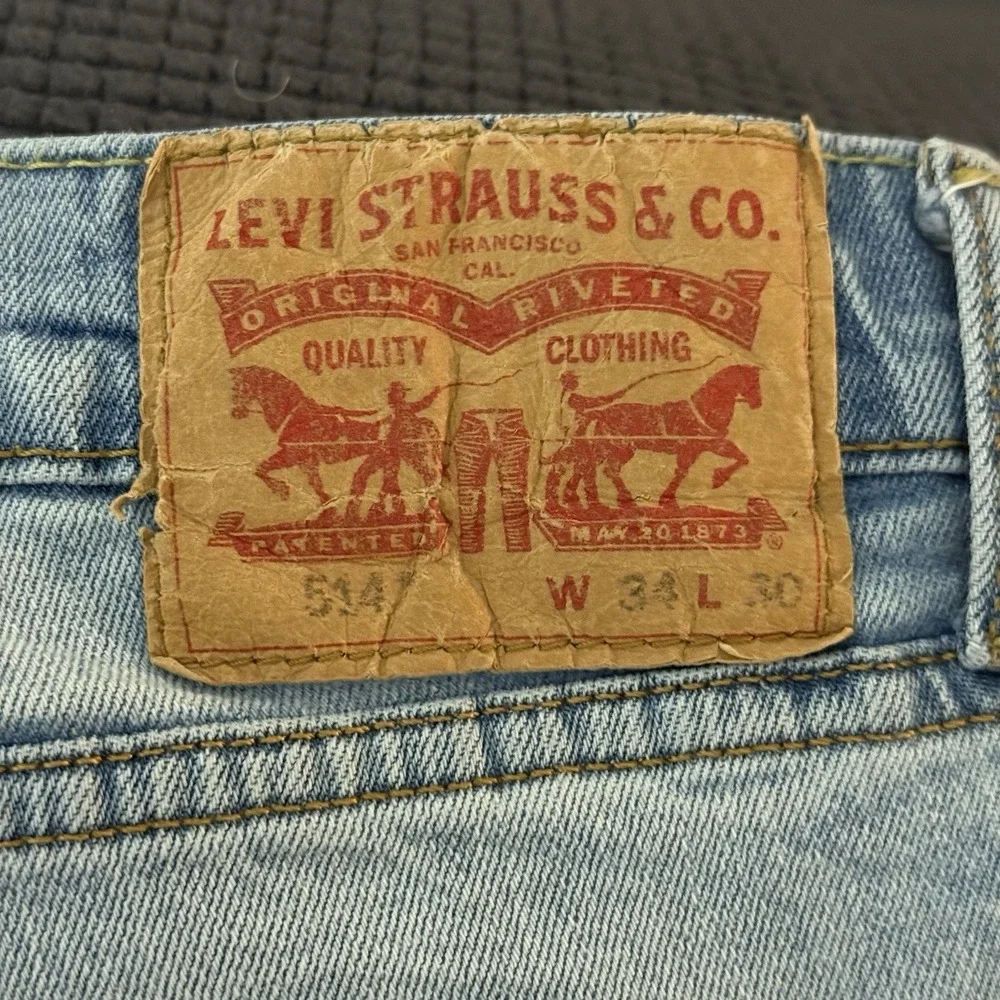 Levi's 514 Men's Straight Fit Jeans Light‎ Wash Blue 34x30 Mid Rise Denim Pants